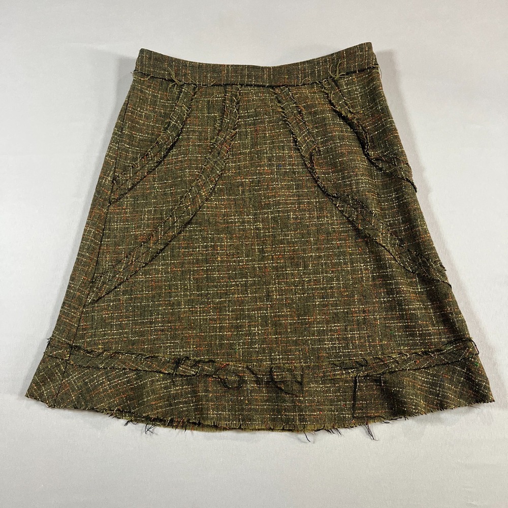 Necessary Objects Tweed A Line Skirt Womens LP Multicolor Wool Blend Frayed Hem